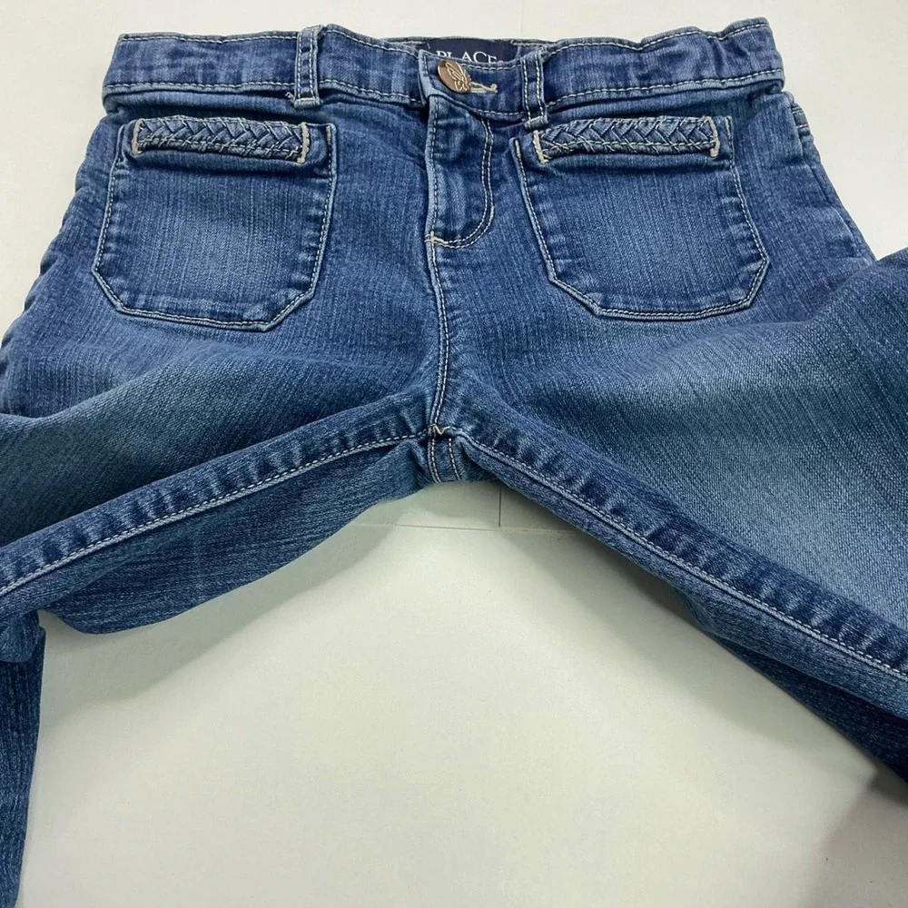 The Children's Place Blue Flare Jeans Kids Sz 10 Braided Pocket Adjustable Waist